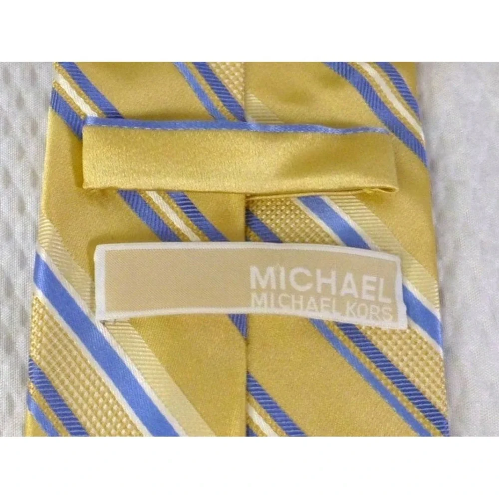 Michael Kors Mens Yellow & Blue Striped Silk Tie